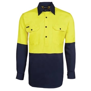 The Closed Front Hi Vis 190G Work Shirt | Long Sleeve | Adults